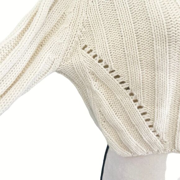 JOA Los Angeles Cream Long Sleeve Funnel Neck Ribbed Wool Crop Sweater Size M - Picture 5 of 7